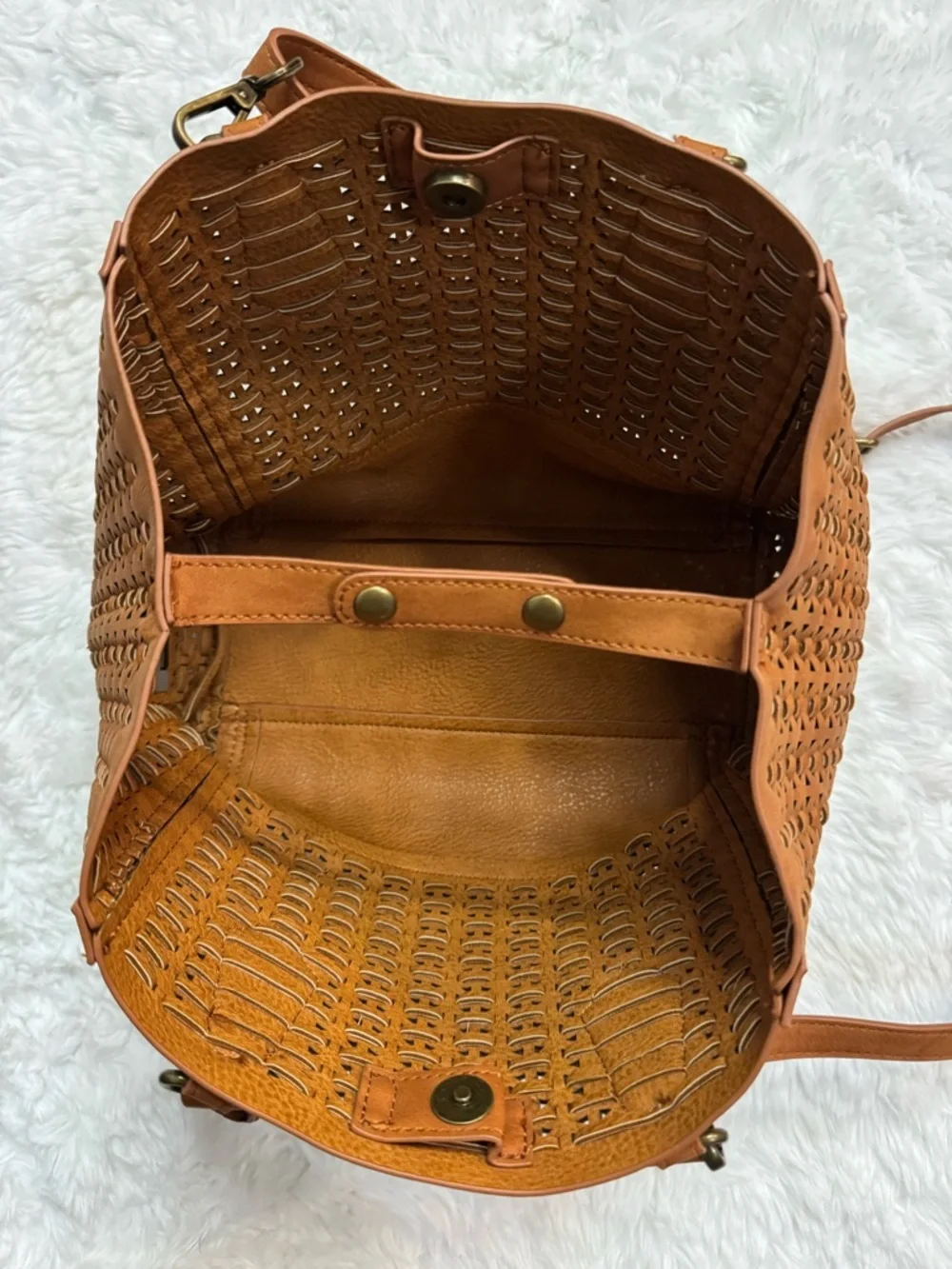 Steve Madden Brown Laser-Cut Satchel Tote